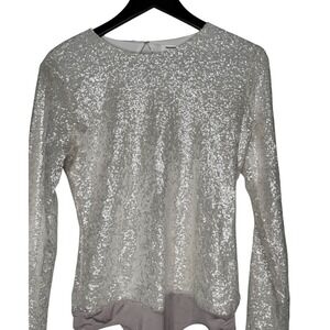 Amanda Uprichard‎ Sequin Long Sleeve Bodysuit Silver Party Glam Size L